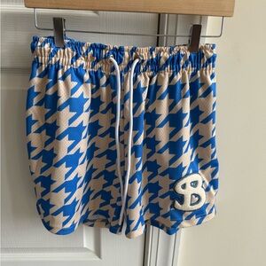BKTSQD Blue and Cream Patterned Shorts